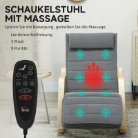 HOMCOM Schaukelstuhl mit Massage-Funktion, Lendenheizung, 3 Modi, Stoffbezug, Grau(m-4)
