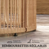 Outsunny Table Basse de Jardin Ronde en Résine Tressée, Plateau en Verre Trempé et Cadre en Acier Galvanisé, 70x70x33cm, Marron(m-7)