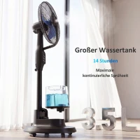 HOMCOM Stehventilator mit Sprühnebel, 70° Oszillation, 3 Geschwindigkeiten, 3 Modi, 3,5L Wassertank, Schwarz(m-8)