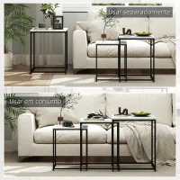 HOMCOM Conjunto de 3 Mesas Auxiliares para Sala de Estar com Efeito Mármore e Estrutura de Aço Estilo Moderno Branco e Preto(m-4)