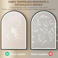 HOMCOM Espelho de Casa de Banho com Luz 60x90 cm Espelho de Parede Arqueado 3 Cores de Luz Brilho Regulável Função Antiembaçiamento Preto(m-7)