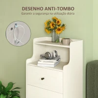 HOMCOM Cómoda com 3 Gavetas Cómoda de Quarto Estreita com Prateleiras Abertas Anti-Tombo Gaveteiro Alto 47x29x95 cm Branco Acinzentado(m-6)