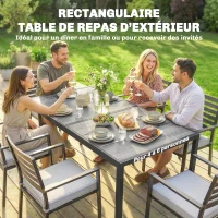Outsunny Table de jardin pour 4 à 6 personnes, table à manger extérieure avec plateau à effet bois, 150 x 80 x 74 cm, gris(m-4)