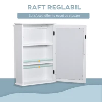 kleankin Dulap de Baie cu Oglindă – Dulap cu Oglindă – Dulap pentru WC – 1 Ușă, 2 Rafturi – MDF Alb și Sticlă(m-5)