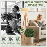 HOMCOM Lot de 2 boules de buis artificielles en pot, résistantes aux UV, 42 cm, pour décoration intérieure/extérieure(m-7)