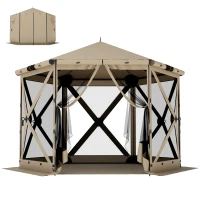 Outsunny 3 m x 2,6 m Sechseck-Pavillon mit 6 Seiten und Tragetasche, wasserdicht, UV-beständig, Partyzelt(m-11)