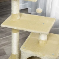 PawHut Arbre à chat tour de jeux pour chats poteaux en sisal, 2 plate-forme, niche, balle, tissu peluche, 50x30x81,5cm, beige(m-8)