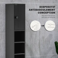 kleankin Colonne de rangement armoire haute pour salle de bain 1 tiroir 4 étagères réglables et 2 placards 20 x 20 x 180 cm noir(m-5)