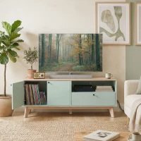 HOMCOM Mueble TV 120 cm, mueble para televisor hasta 91,44 cm con 2 puertas, cajón, compartimento abierto, verde claro(m-5)