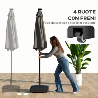 Outsunny Base per Ombrellone a Rotelle con Freni, con Acqua 40kg/Sabbia 61kg, per Pali Ombrelloni da Ø35/38/48mm, Nero(m-6)