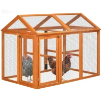 PawHut Gallinero para Exterior 140x88,5x106 cm con 3 Perchas Marco de Madera y 2 Puertas con Cierre Madera Natural(m-10)