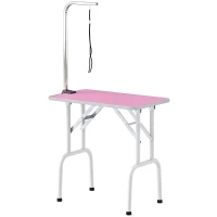 PawHut 32" Foldable Dog Grooming Table Pet Drying Beauty Table Adjustable Fixed Arm Rubber Top, Pink(m-11)