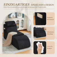 Moderner Freizeit-Sessel mit ergonomischer Rückenlehne, abnehmbarem Sitzkissen und Seitentasche, 160 x 66 x 90 cm, Schwarz(m-5)