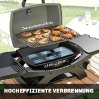 Outsunny Gasgrill 3,3 KW Tischgrill mit 1 Brenner klappbar Seitentischen Gusseisen Grillroste herausnehmbar Fettauffangschale(m-4)
