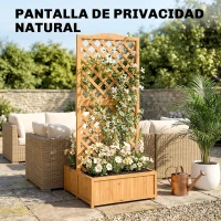 Outsunny Jardinera con Enrejado de Madera para Plantas Trepadoras con 2 Cajas Plegables Base de Listones 73x70x170 cm Natural(m-7)