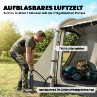 Outsunny Aufblasbares Zelt 2-4 Personen Schneller Aufbau Outdoor Zelt für Camping mit Luftpumpe Mesh Fenster Heringen Vordach(m-4)