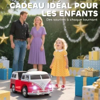 AIYAPLAY Voiture électrique enfant Volkswagen T1 sous licence officielle 12 V avec 2 moteurs démarrage doux 89x49x41,5cm rouge(m-8)