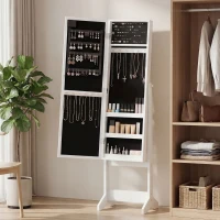 HOMCOM Armoire à bijoux armoire de rangement sur pieds boîte à bijoux avec miroir multi-rangements éclairage LED blanc(m-9)