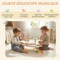 AIYAPLAY Jeux de Tambours pour Bébé, Tambour bébé avec Xylophone pour Tout-Petits, Instruments de Musique en Bois, Naturel(m-5)