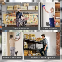 HOMCOM Escada Dobrável com 3 Degraus com Apoio para os Braços e Suporte para Ferramentas 49x66x136 cm Preto(m-5)