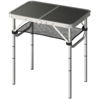 Outsunny Table pliante aluminium, table de camping pliante, poignée 4 hauteurs réglables avec Rangement 60x40x60cm, blanc