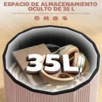 HOMCOM Puff Almacenaje Banco Almacenaje Plegable 35 L 38x38x38 cm Tapizado en Terciopelo Baúl de Almacenamiento Redondo Rosa(m-4)