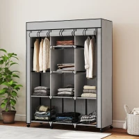 HOMCOM Armoire penderie multi-rangement - 8 étagères, 2 barres - non tissé gris(m-10)