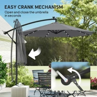 Outsunny Sombrilla lateral 3 m con Luces LED Solares, para Jardín, Color Gris(m-4)