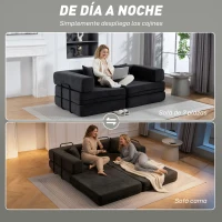 HOMCOM Sofá Cama de 2 Plazas Plegable Tapizado en Chenilla con Acolchado Grueso Reposabrazos Anchos 2 Almohadas Gris Oscuro(m-4)