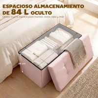 HOMCOM Puff Almacenaje, Banco Almacenaje Plegable 84 L 76x38x38 cm Tapizado en Lino Sintético Baúl de Almacenamiento Rosa(m-4)