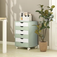 HOMCOM Bloco de Gavetas Móvel Arquivador com 6 Gavetas Suporte para Impressora com Rodas 40x35x63 cm Verde e Branco(m-8)