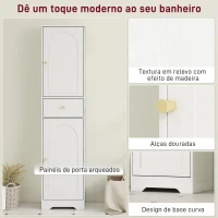 HOMCOM Coluna Casa de Banho com 2 Portas Arqueadas Gaveta e Prateleiras Ajustáveis Armário Alto Casa de Banho 40x29,5x170 cm Branco com Veios(m-6)