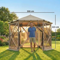 Outsunny 3 m x 2,6 m Sechseck-Pavillon mit 6 Seiten und Tragetasche, wasserdicht, UV-beständig, Partyzelt(m-3)