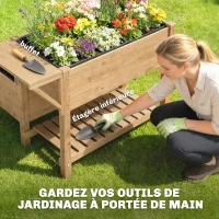 Outsunny Potager sur Pieds à 2 niveaux Jardinières surélevées étagères doublure trous de drainage 119,5x102x76,5cm, marron clair(m-5)