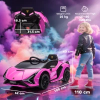 HOMCOM Lamborghini Sian Licensed 12V Electric Car for Kids 2 Motors Toy Car with Remote Control Music Lights MP3 for 3-5 Years Pink(m-3)