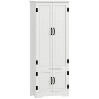 HOMCOM Buffet de cuisine armoire de cuisine contemporaine multi-rangements 2 placards 3 étagères MDF panneaux particules blanc(m-1)
