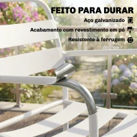Outsunny Conjunto de Jardim com 3 Peças em Aço Galvanizado com 2 Cadeiras e Mesa de Vidro Temperado Branco(m-5)