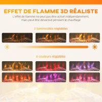 HOMCOM Cheminée électrique 1000W/2000W, fausse cheminée effet flamme 3D à 6 couleurs et 3 luminosités, 68,5x27,5x63cm, marron(m-4)