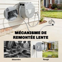 Outsunny Enrouleur Tuyau Arrosage Mural 40+2 m x Ø 15mm, Dévidoir de Tuyaux d'Eau Rétractable Automatique Pivotant à 180°, Gris(m-5)