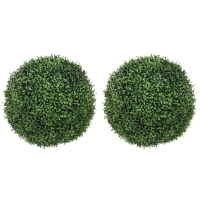 HOMCOM Lot de 2 boules de buis artificielles en pot, résistantes aux UV, 42 cm, pour décoration intérieure/extérieure