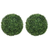 HOMCOM Lot de 2 boules de buis artificielles en pot, résistantes aux UV, 42 cm, pour décoration intérieure/extérieure(m-1)
