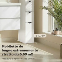 HOMCOM Colonna Bagno con Armadietto, Ripiani e Cassetti, in Legno, 15x33x136.8 cm, Bianco(m-4)