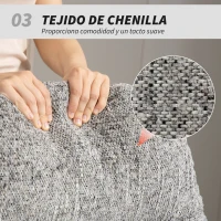 HOMCOM Butaca de Salón Giratoria Moderna Tapizada en Chenilla y Cuero PU con Asiento Ancho Base de Cruz Sillón Relax Gris(m-6)