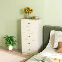 HOMCOM Commode 5 tiroirs, meuble de rangement haut et étroit, style moderne pour chambre à coucher, salon - 47x29x95cm, crème(m-10)