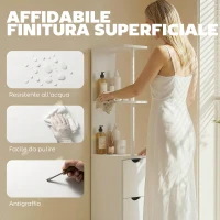 HOMCOM Colonna Bagno con Armadietto, Ripiani e Cassetti, in Legno, 15x33x136.8 cm, Bianco(m-6)