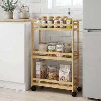 HOMCOM Rollwagen für Badezimmer & Küche, 3 Ebenen, 100% Bambus, wasserfest(m-8)