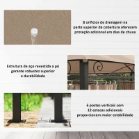 Outsunny Pérgola para Jardim 3x4 m Pérgola de Exterior com Telhado Duplo 6 Paredes Laterais Estrutura Metálica Caqui(m-6)