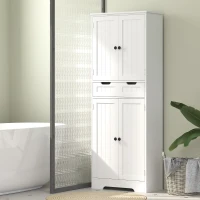 HOMCOM Meuble de salle de bain avec tiroir, placard à portes, étagère réglable, 60 x 30 x 160 cm, blanc(m-10)