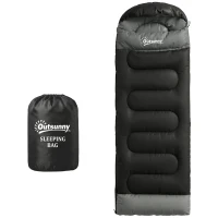 Outsunny Saco de Dormir Adulto Ligero y Compacto para 3 Estaciones Impermeable Portátil Tamaño Pequeño para Acampar Negro(m-11)