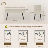 HOMCOM Banco de Pé de Cama Multifuncional e Moderno Banco de Dormitório com Pés de Aço e Assento Acolchoado 100x36x45 cm Creme(m-3)